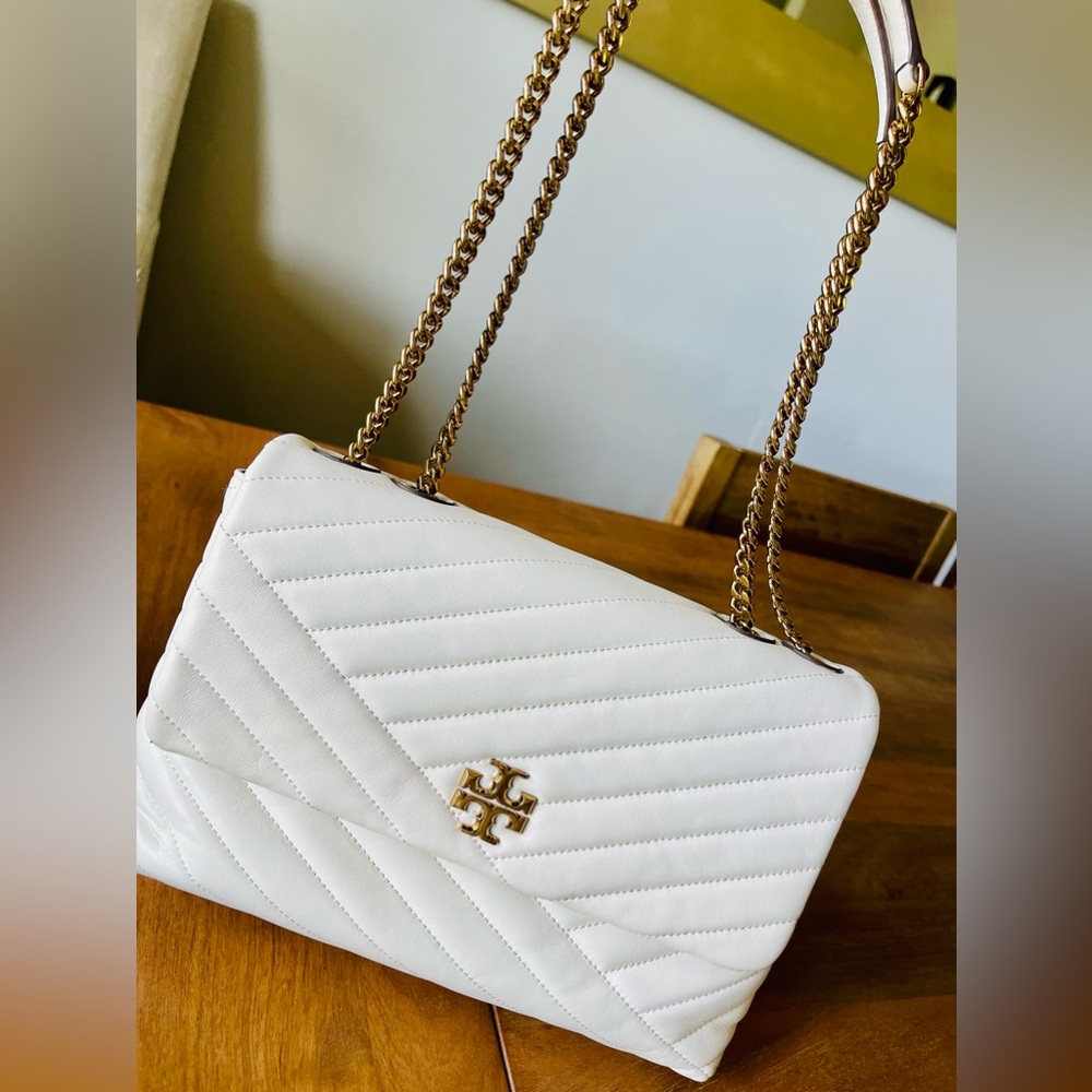 Tory Burch Kira Chevron Convertible Shoulder Bag in new ivory color